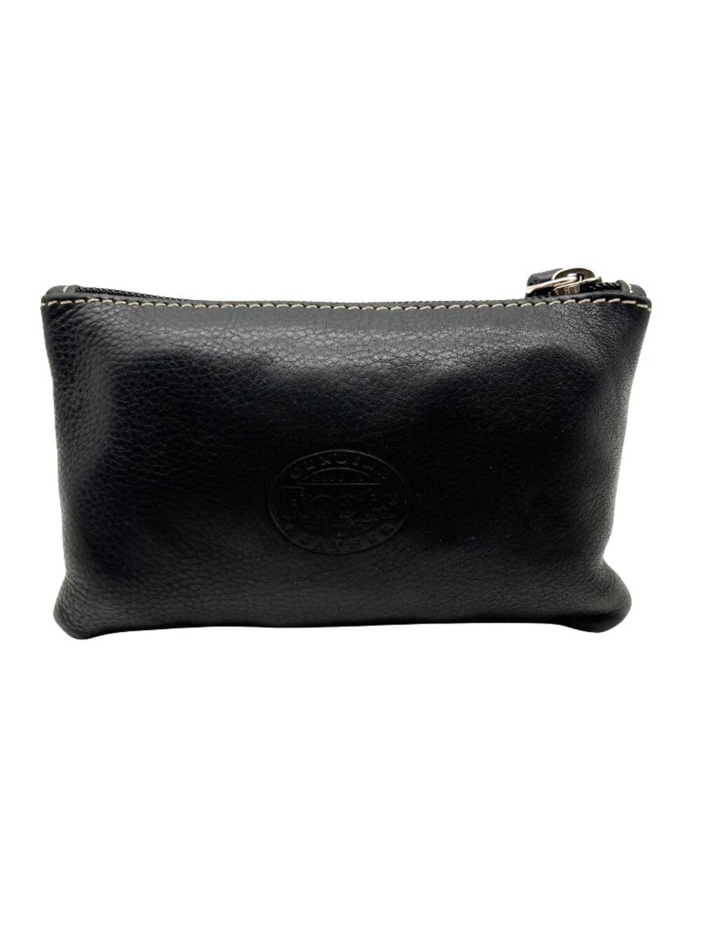 Roots Black Leather Zippered Pouch